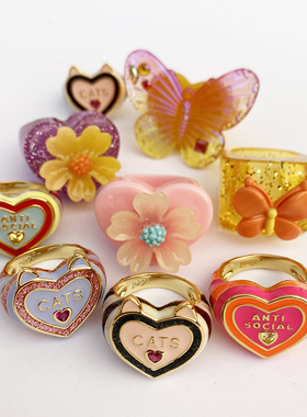 英国pop猫咪耳朵珐琅戒指配饰