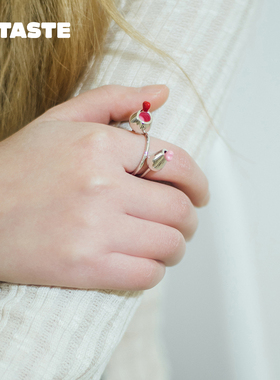 XTASTE FWISH飞未夕 双酒杯珐琅戒指开口原创设计时尚通勤创意款