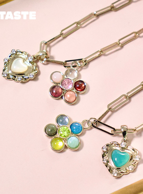 彩石小花爱心chain项链