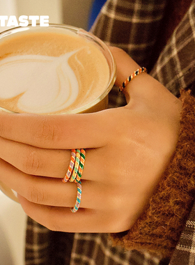 XTASTE 荷兰 ATLITW 双色细圈戒指镀金珐琅设计时尚轻奢高级款