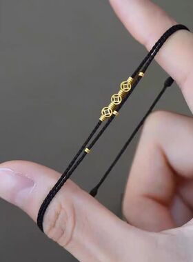 招财纳福小铜钱新中式钱多多手工织手绳本命年转运红绳情侣闺蜜