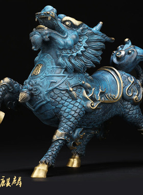 纯铜招财麒麟摆件玄关家居装饰