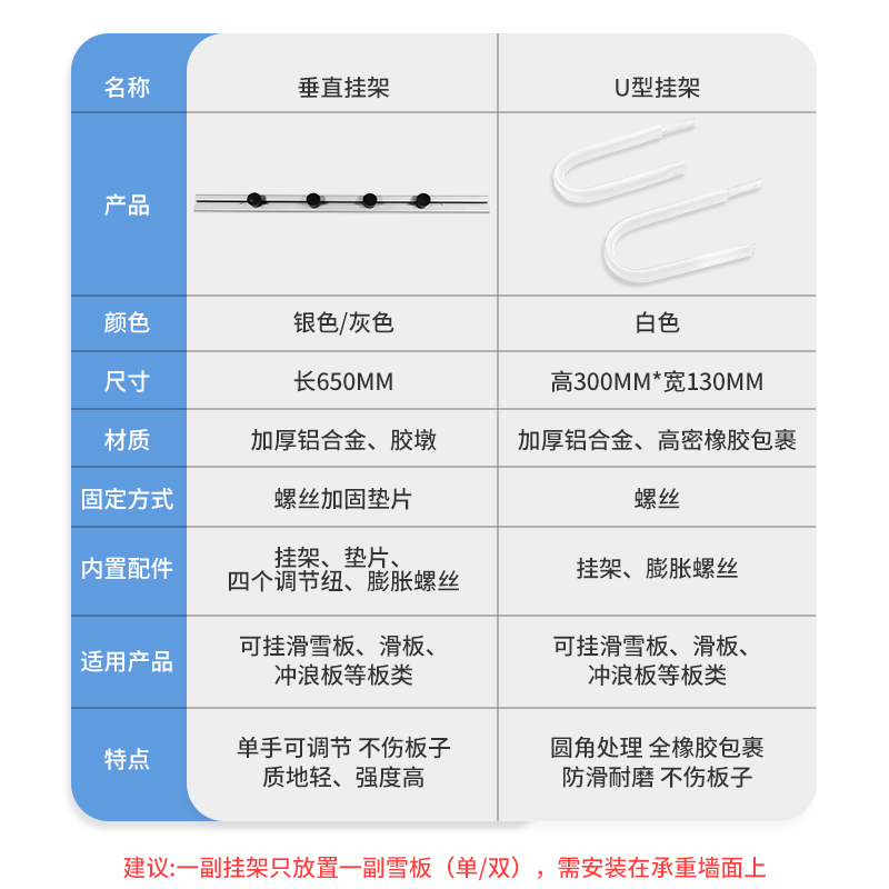 LDSKI滑雪板挂架壁挂单双板挂架墙上挂架室内方便不伤板刃滑板架-图3