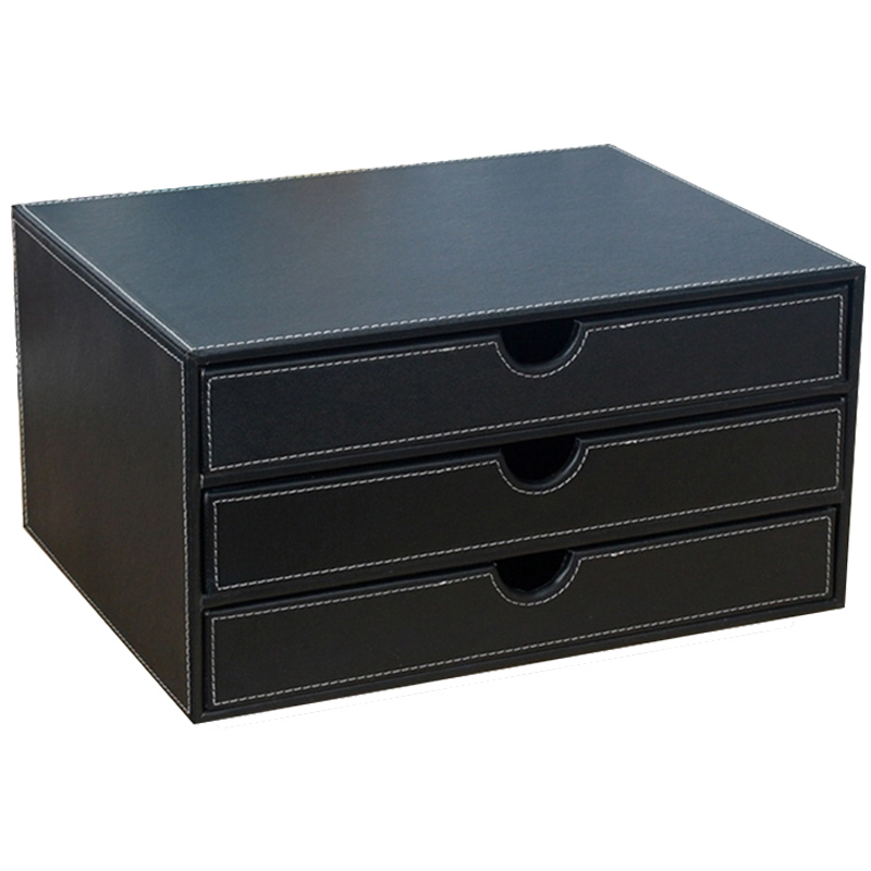 皮革办公文件柜木质桌面收纳盒箱抽屉式桌上简约a4纸资料柜子多层-图3