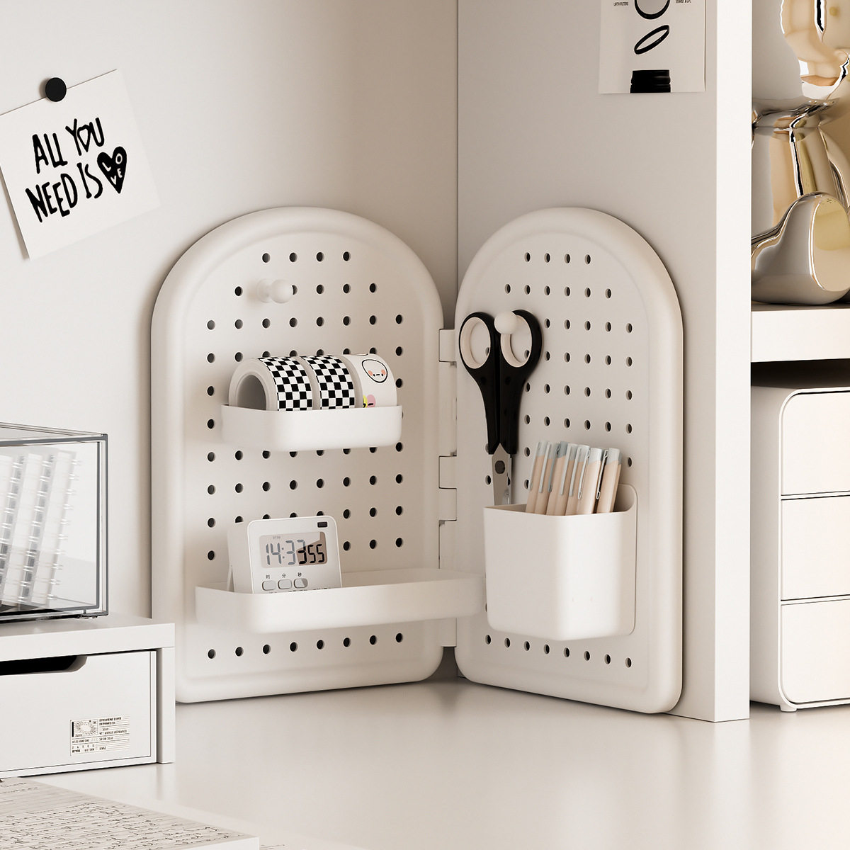 Multifunctional desktop corner perforated board storage rack