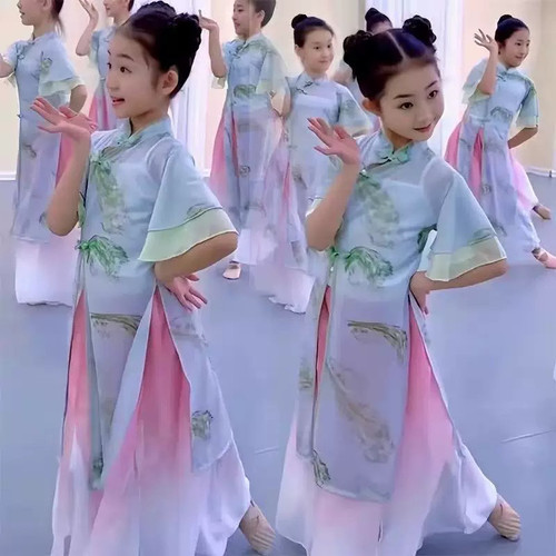 儿童古典舞演出服城外小月亮舞蹈服小月儿同款旗袍纱衣中国风服装 - 图1