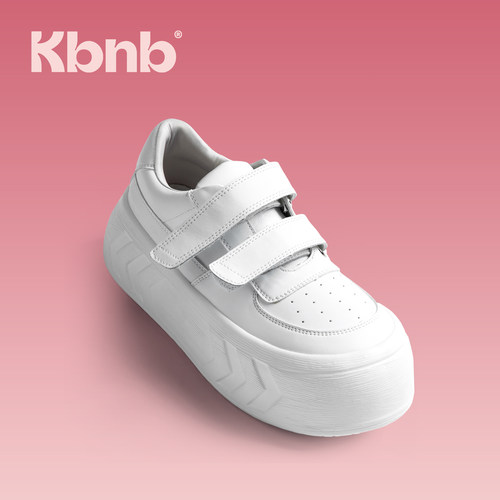 KBNB【万人种草推荐】魔术贴鞋增高5cm 白色女厚底真皮软底松糕鞋 - 图0