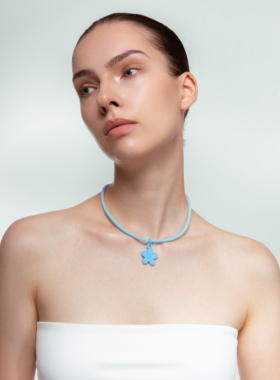 TWENTYONEAUGUST原创设计蓝色花朵吊坠项链女锁骨链多巴胺清新