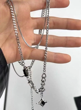 芒星双层项链男款潮毛衣链轻奢小众设计感嘻哈风情侣男生女锁骨链