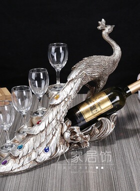 欧式复古做旧孔雀红酒架摆件 雕塑 树脂工艺品家居客厅桌面装饰品