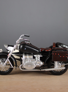 大号仿真跨斗摩托车三轮侉子模型铁皮手工艺复古家居客厅装饰摆件