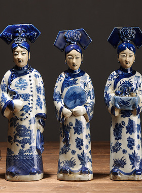 雨彤创意中式侍女风古代美女陶瓷人物摆件现代家居客厅装饰品