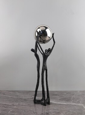 北欧创意金属举球人物雕塑摆件客厅卧室玄关书房电视柜家居装饰品