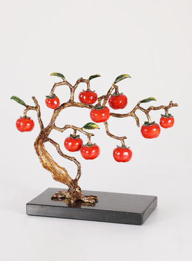 中式红红柿子事事如意十全十美多子多福万事如意客厅玄关饰品摆件