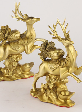 厂家批发铜梅花鹿摆件工艺品高升家居办公室装饰品一路发财酒柜