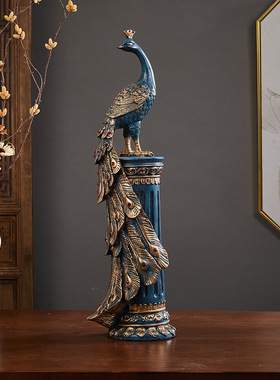国潮新中式孔雀摆件酒店客厅电视柜酒柜玄关装饰品摆设乔迁送礼物
