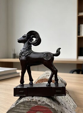 花梨木雕刻羊摆件客厅招财领头羊富贵羊工艺品家居实木生肖羊装饰