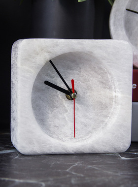 简约创意大理石钟表桌面摆件工艺钟表家居座钟家居软装装饰摆件