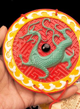 桃木八卦镜挂件四兽摆件