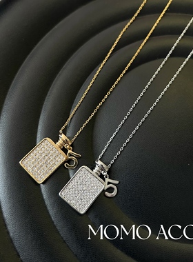 249新款香风香水瓶立体微镶超闪5字吊坠项链