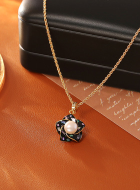 创意设计山茶花滴油项链