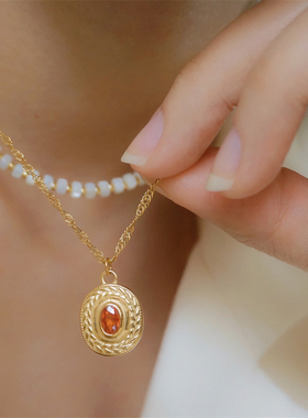 Vintage做旧麦穗锆石锁骨项链女