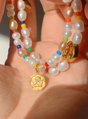 天然巴洛克珍珠串珠小天使手链女