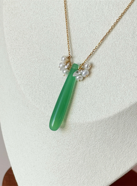 复古天然绿玛瑙珍珠不褪色项链女