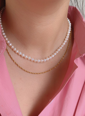 简约时髦天然淡水珍珠锁骨项链女