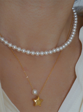 施家正圆真多麻清冷灰色珍珠项链