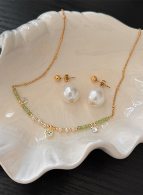 不褪色天然珍珠橄榄石气质锁骨链