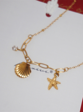 甜美小贝壳海星不褪色钛钢项链女