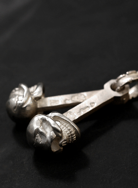 三沐饰家高山隆 活塞 空眼骷髅925纯银吊坠 机车挂饰情侣项链吊坠