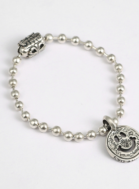 三沐Bill Wall Leather笑脸手链925纯银BWL粗5mm银珠链男潮品