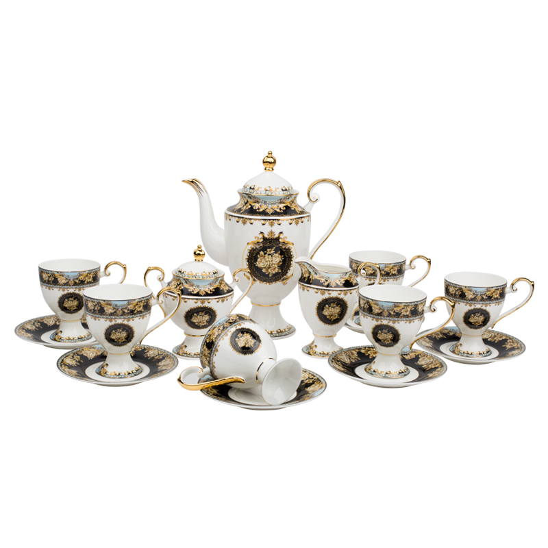 欧式美式奢华黑色花朵家用宫廷咖啡具杯碟茶具套装礼盒新品 - 图3