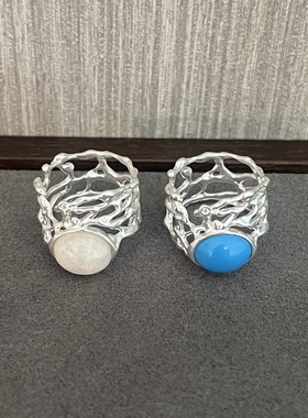 韩国S925纯银镂空戒指女几何指环