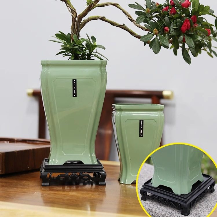 中式古典塑料仿瓷兰花盆仿青瓷蝴蝶兰花盆桌面高脚透气花瓶送托盘,淘宝优惠券,粉丝福利购,淘宝优惠卷