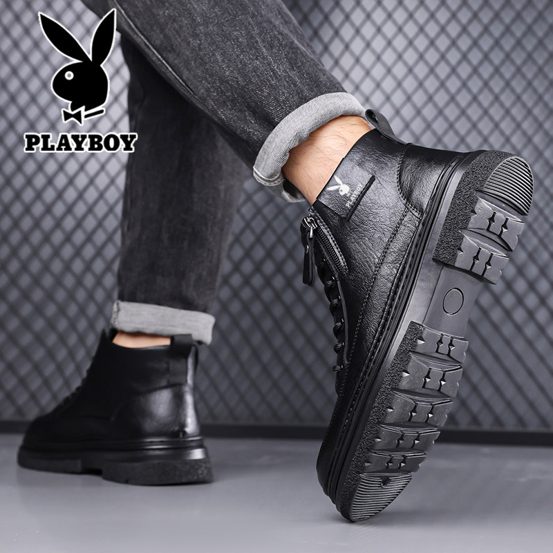 花花公子马丁靴男款真皮冬季加绒保暖休闲棉鞋百搭工装中帮男靴子,淘宝优惠券,粉丝福利购,淘宝优惠卷