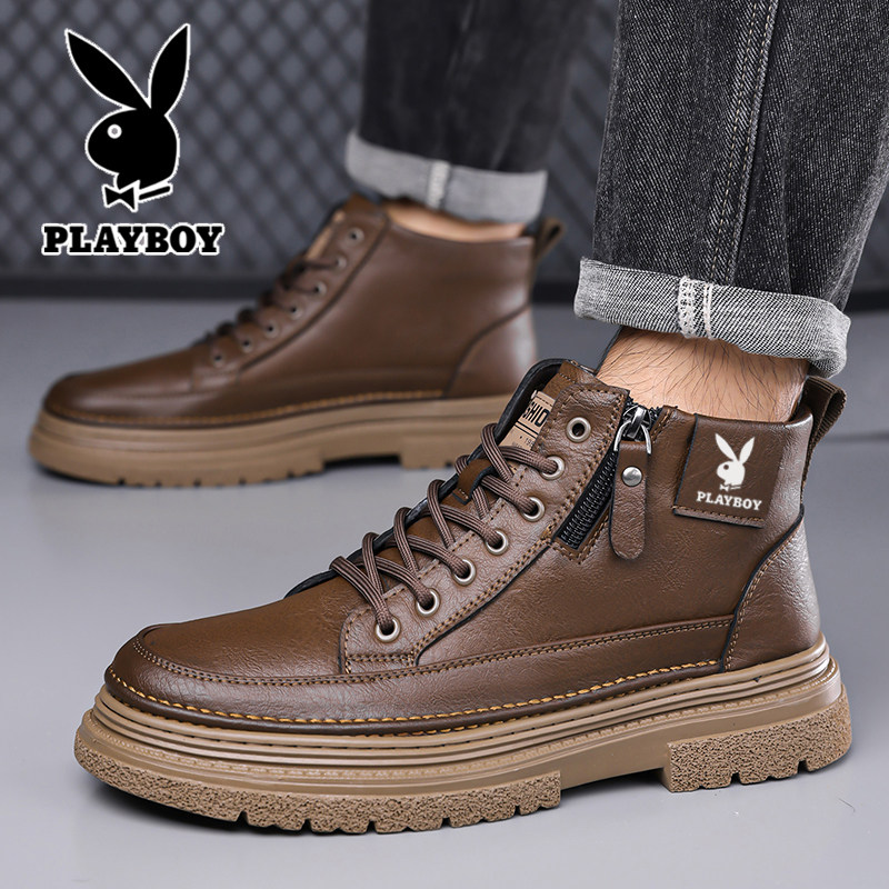 花花公子马丁靴男款真皮冬季加绒保暖休闲棉鞋百搭工装中帮男靴子,淘宝优惠券,粉丝福利购,淘宝优惠卷