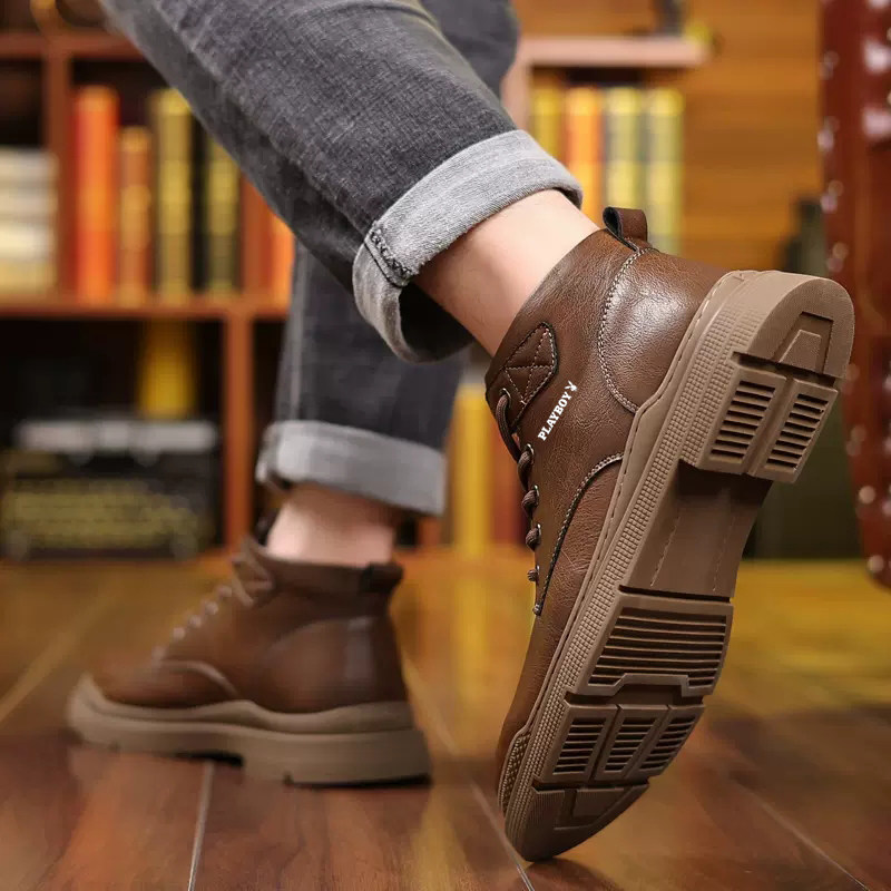 花花公子马丁靴男款冬季英伦加绒羊毛真皮棉皮鞋高帮雪地工装男鞋,淘宝优惠券,粉丝福利购,淘宝优惠卷