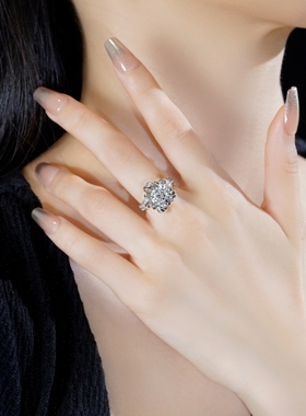 山茶花复古奢华豪镶莫桑钻戒指