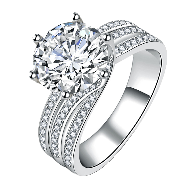 莫桑石钻戒女钻石戒指指环925纯银镀18K白金铂金婚戒复古奢华结婚-图3