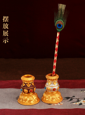 树脂八吉祥莲花手摇转金轮底座摆