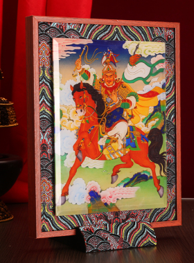 藏式格萨尔王布艺实木玻璃相框摆件挂画装饰画家用十相自在唐卡图