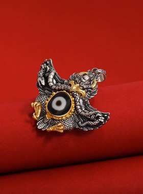 S925纯银镀金镶嵌天珠大鹏鸟