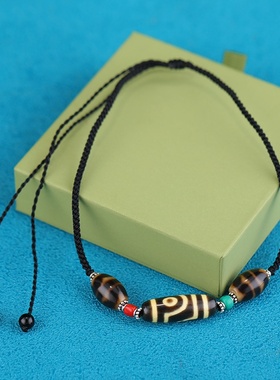 藏式二眼虎牙天珠纯银配件项链