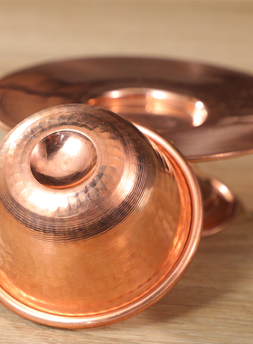 尼泊尔红铜供水碗低脚带盘