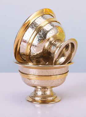 藏式供水杯白铜供奉杯八供杯格桑花供水碗室内佛堂光滑包高底摆件