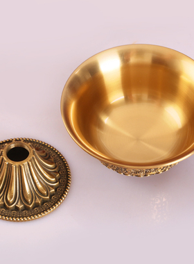 藏式供水杯黄铜供奉杯八供杯格桑花供水碗室内佛堂高脚底摆件光面