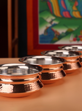 藏式尼泊尔吉祥红铜净水洗手盆格桑花手工白铜八吉祥雕刻家用摆件